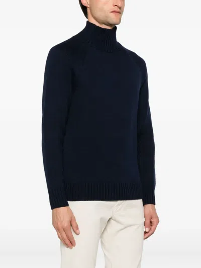 Eleventy Wool And Cashmere Blend Sweater With Classic Turtleneck Design In Blue