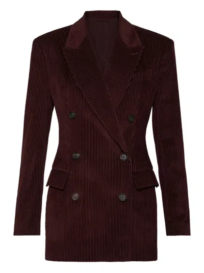 Brunello Cucinelli Bordeaux Velvet Double-breasted Jacket In Burgundy
