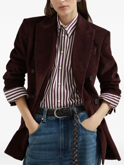 Brunello Cucinelli Bordeaux Velvet Double-breasted Jacket In Burgundy