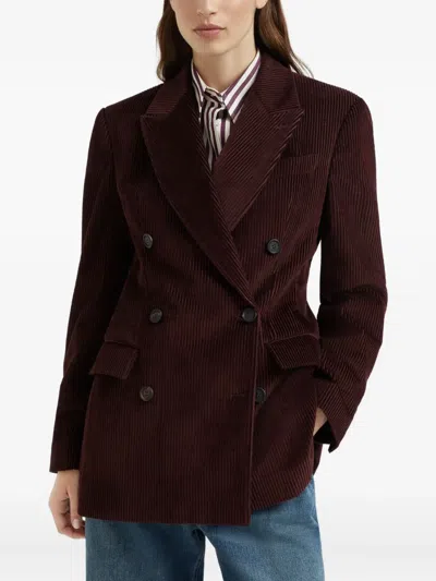 Brunello Cucinelli Bordeaux Velvet Double-breasted Jacket In Burgundy