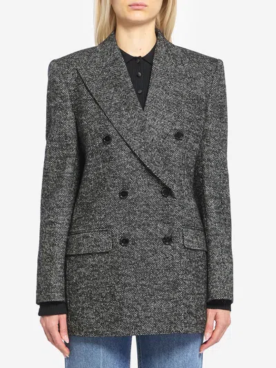 Dolce & Gabbana Women Grey Double-breasted Jacket With Peak Revers In Wool Blend Woman In Multi