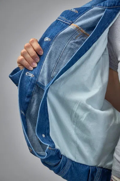 Acne Studios Faded Crumpled Denim Jacket Women In Blue