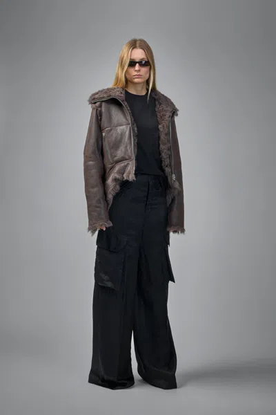 Rick Owens Brown Jacket With Reversible Design And Asymmetric Hem In Leather Woman In Brown