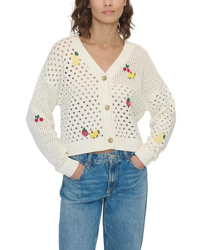 Central Park West Darcy Open Stitch Embroidered Cardigan In White