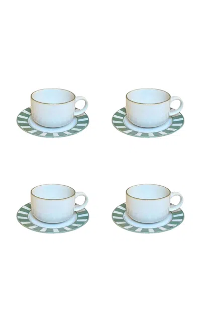 The Lino Essentials Set-of-four Stoneware Mug And Saucer In Green