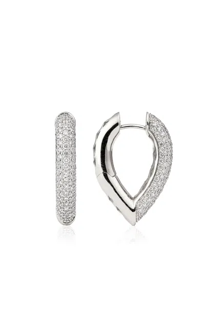 Engelbert 1920 Drop Link Earrings; Pavé Diamonds And 18k White Gold; Medium In White