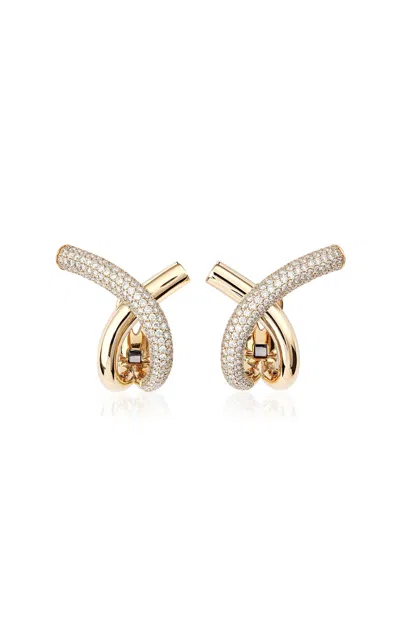 Engelbert 1920 Cross Loop Earrings; Pavé Diamonds And 18k Yellow Gold In Gold