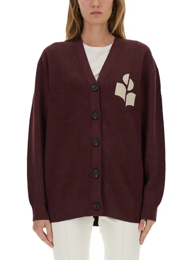 Isabel Marant Étoile V-neck Burgundy Cardigan With Center Button Closure In Burgundy