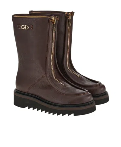 Ferragamo Eurialo Leather Boot In Brown