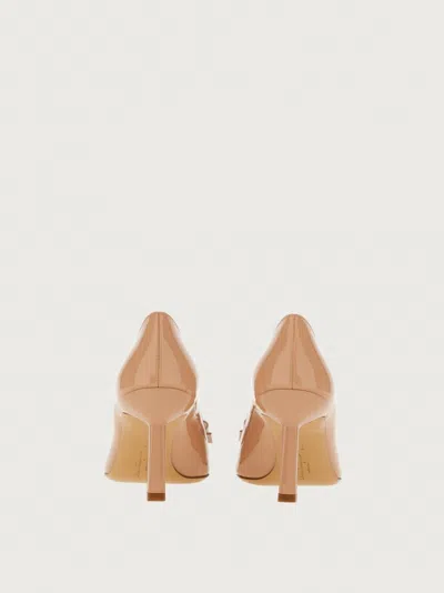 Ferragamo Katrin Patent Bow Pumps In Almond