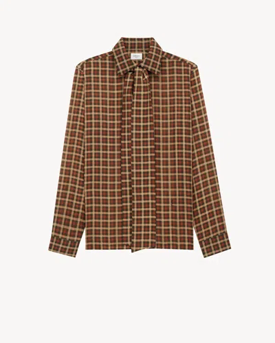 Saint Laurent Wool Shirt Jacket Bow Detail Checks In Multi