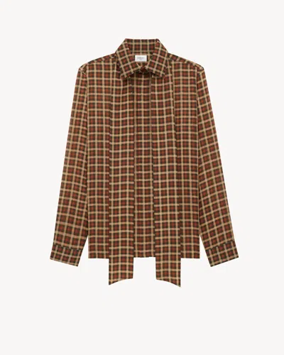 Saint Laurent Wool Shirt Jacket Bow Detail Checks In Multi