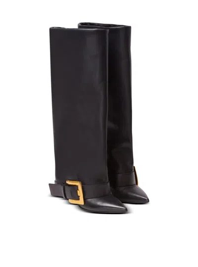 Balmain Anthem Black Slip-on Boots With Decorative Metal Buckle In Leather Woman In Black