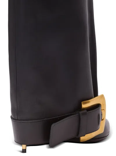 Balmain Anthem Black Slip-on Boots With Decorative Metal Buckle In Leather Woman In Black