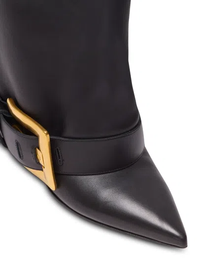 Balmain Anthem Black Slip-on Boots With Decorative Metal Buckle In Leather Woman In Black