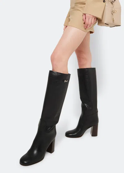 Ferragamo Ovidio 85 Knee-high Boots In Black