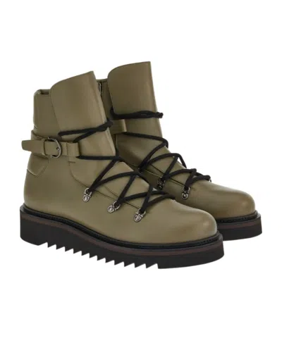 Ferragamo Round-toe Leather Boots In Green