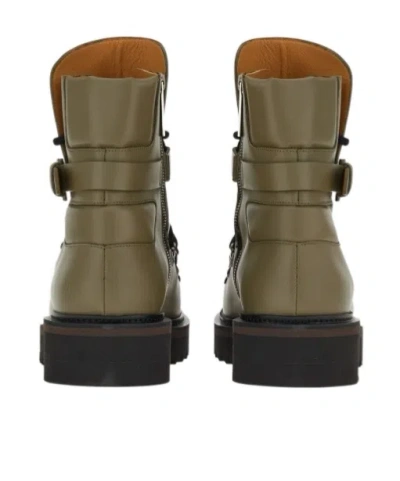 Ferragamo Round-toe Leather Boots In Green