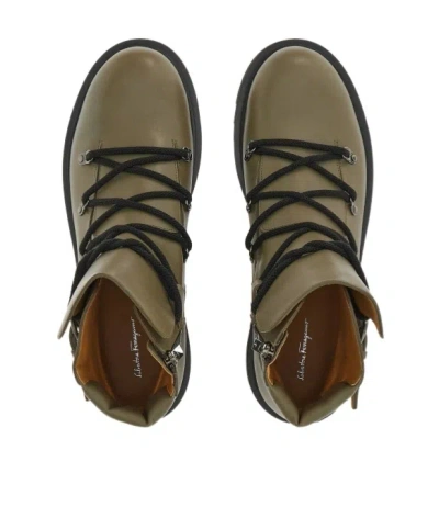 Ferragamo Round-toe Leather Boots In Green