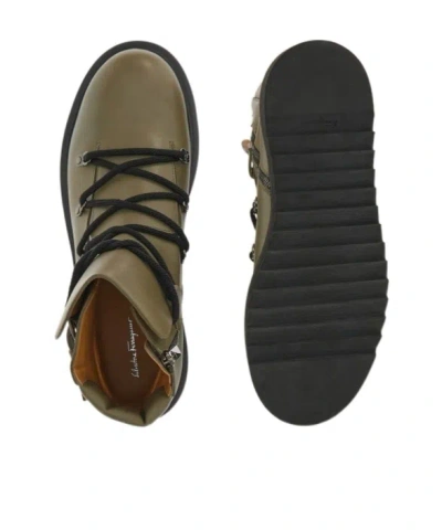 Ferragamo Round-toe Leather Boots In Green