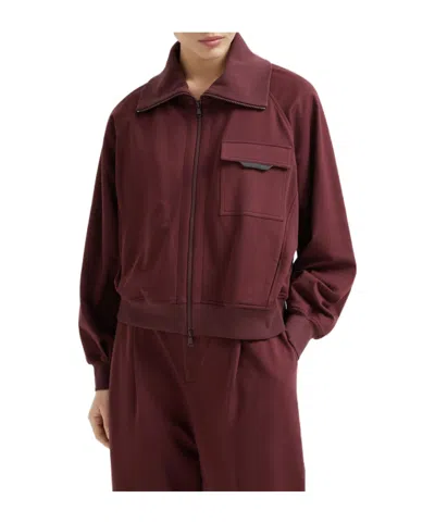 Brunello Cucinelli Collared Neck Sweatshirt With Shiny Flap Detail In Burgundy