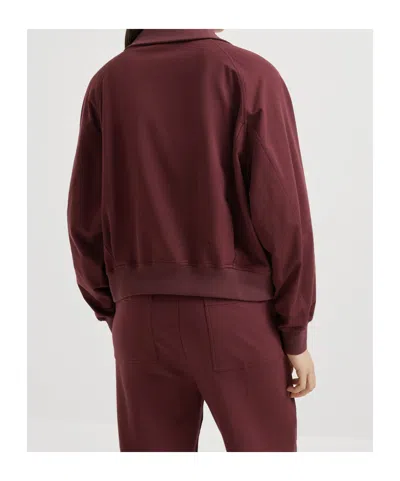 Brunello Cucinelli Collared Neck Sweatshirt With Shiny Flap Detail In Burgundy