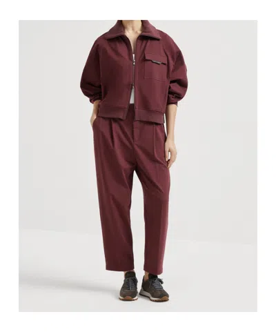 Brunello Cucinelli Collared Neck Sweatshirt With Shiny Flap Detail In Burgundy