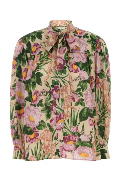 Chloé Floral Silk Neck-tie Button-down Blouse In Multi