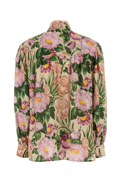 Chloé Floral Silk Neck-tie Button-down Blouse In Multi