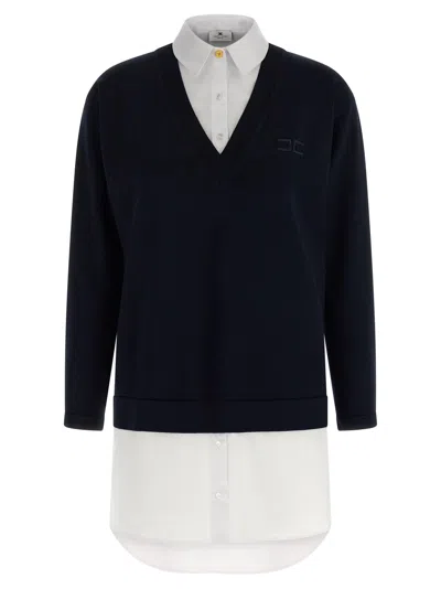 Elisabetta Franchi Dress With Contrast Collar And V-neckline In Blue