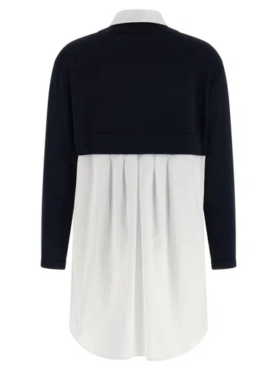 Elisabetta Franchi Dress With Contrast Collar And V-neckline In Blue