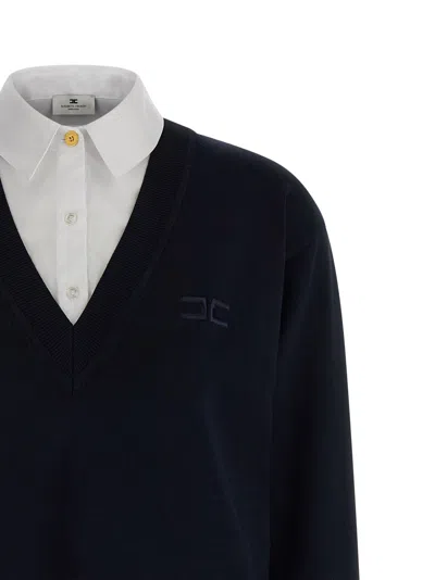 Elisabetta Franchi Dress With Contrast Collar And V-neckline In Blue