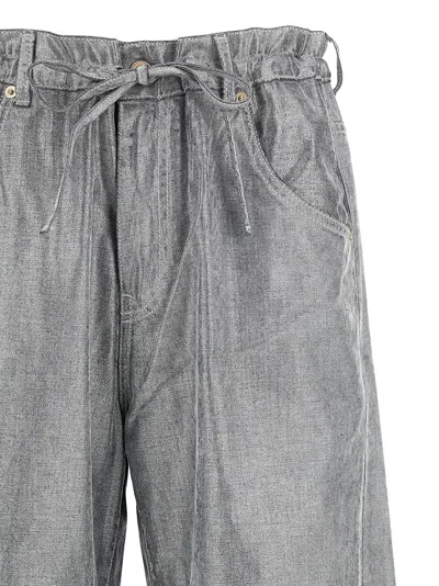 Darkpark Wide Leg Drawstring Waist Jeans With Pockets In Silver