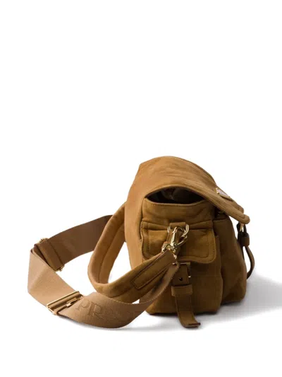 Prada Explore Medium Suede Shoulder Bag In Brown