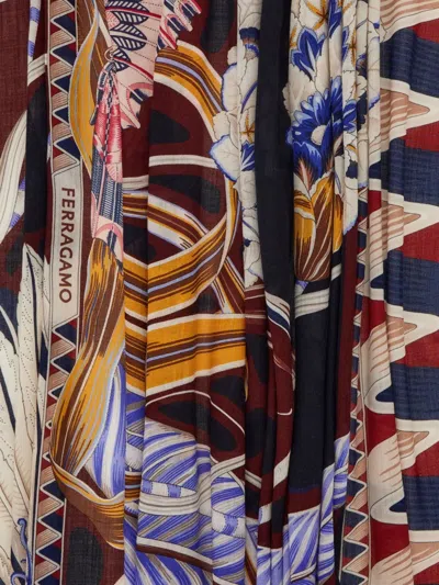 Ferragamo Rectangular Scarf Featuring Intricate Pattern In Blue