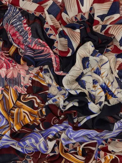 Ferragamo Rectangular Scarf Featuring Intricate Pattern In Blue