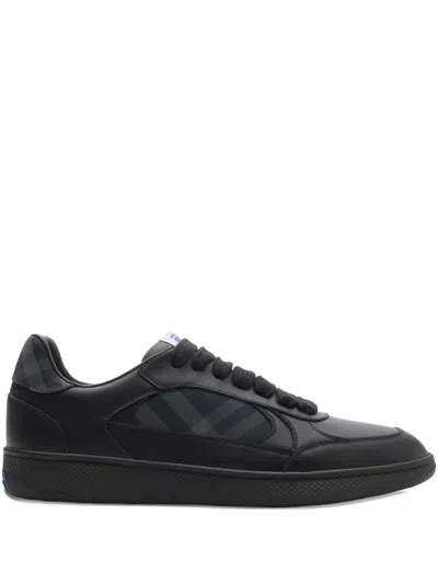 Burberry Leather And Check Terrace Sneakers In Black