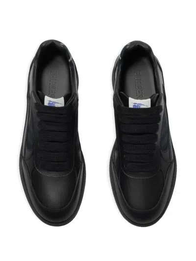 Burberry Leather And Check Terrace Sneakers In Black