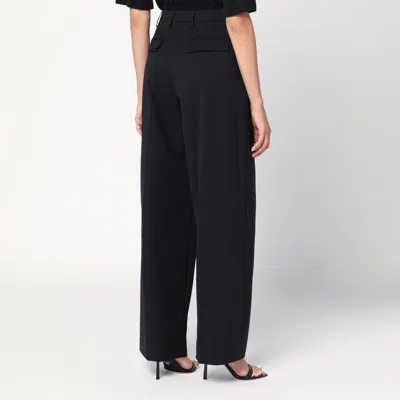 The Latest Thelatest Wide-leg Black Wool Blend Trousers In Black
