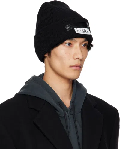 Mm6 Maison Margiela Mm6 By Maison Margiela Ribbed Knit Wool Beanie With Folded Cuff And Label In Black