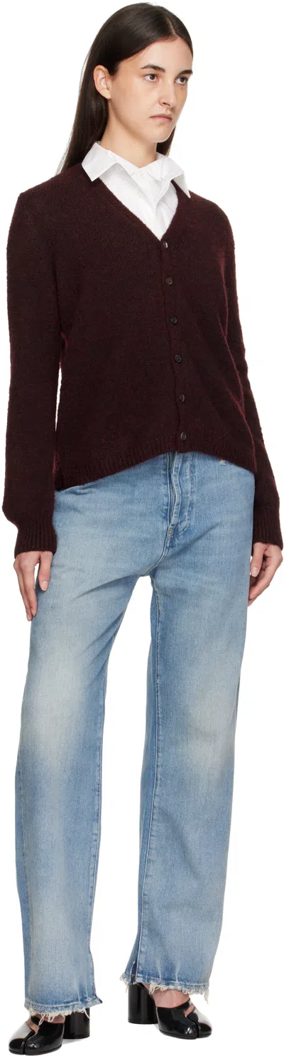 Maison Margiela Washed Wool Knit Cardigan In Purple