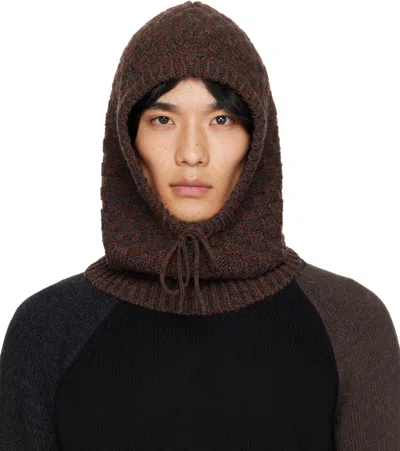 Mm6 Maison Margiela Logo Motif Knitted Balaclava In Brown