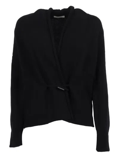 Kangra Cashmere Wrap-style Black Cardigan With Button Closure And Ribbed Cuffs In Black