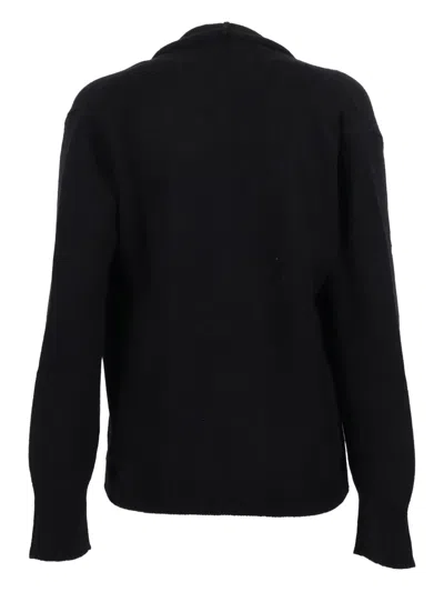 Kangra Cashmere Wrap-style Black Cardigan With Button Closure And Ribbed Cuffs In Black