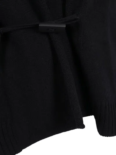 Kangra Cashmere Wrap-style Black Cardigan With Button Closure And Ribbed Cuffs In Black