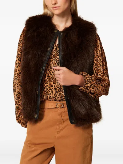 Twinset Twin-set Faux Fur Vest With Leather Back In Brown