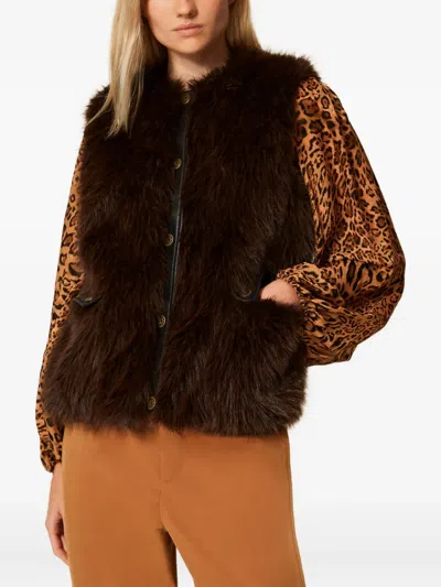 Twinset Twin-set Faux Fur Vest With Leather Back In Brown