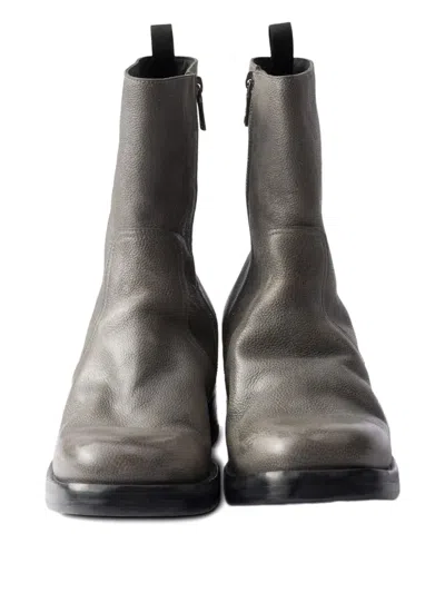 Prada Leather Biker Boots In Gray