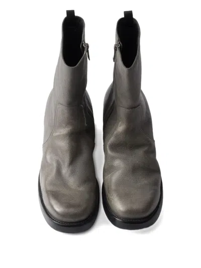 Prada Leather Biker Boots In Gray