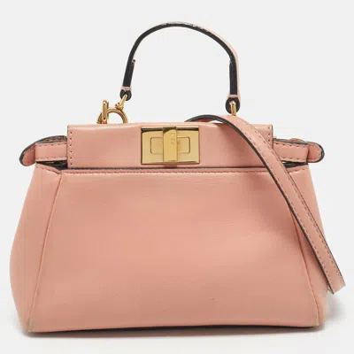 Pre-owned Fendi Peach Leather Micro Peekaboo Crossbody Bag In Orange